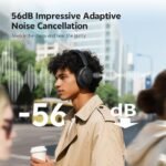 QCY H3S Wireless Bluetooth Over-Ear Headphones with 56dB Hybrid ANC, 102H Playtime, Hi-Res Audio, Deep Bass, Gaming Mode, Comfort Fit, Foldable Design, Built-in Mic for Travel/Work (Black) - Image 3