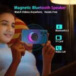 Magnetic Bluetooth Speaker,Wireless Induction Bluetooth Speaker,Mini Portable Cell Phone Stand for iPhone, Lanyard & RGB Night Light,or Home,Outdoors,Pool,Gift (Black-1PCS) - Image 3