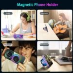 Magnetic Bluetooth Speaker,Wireless Induction Bluetooth Speaker,Mini Portable Cell Phone Stand for iPhone, Lanyard & RGB Night Light,or Home,Outdoors,Pool,Gift (Black-1PCS) - Image 5