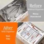 Large Utensil Drawer Organizer Expandable Silverware Organizer for Kitchen Drawer Adjustable Cooking Utensil Holder Cutlery Flatware Tray Spatula Tools Gadgets Storage Dividers Plastic White - Image 4