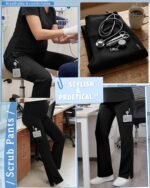 Women's Maternity Scrub Pants Wide Leg Cargo Pants Over The Belly Stretchy Workwear Pregnancy Trousers for Nurse - Image 3