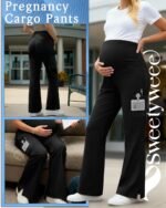 Women's Maternity Scrub Pants Wide Leg Cargo Pants Over The Belly Stretchy Workwear Pregnancy Trousers for Nurse - Image 4