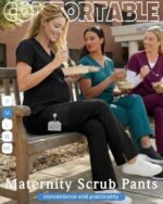 Women's Maternity Scrub Pants Wide Leg Cargo Pants Over The Belly Stretchy Workwear Pregnancy Trousers for Nurse - Image 5