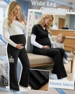 Women's Maternity Scrub Pants Wide Leg Cargo Pants Over The Belly Stretchy Workwear Pregnancy Trousers for Nurse - Image 6