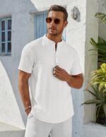 COOFANDY Men's Henley Shirt Short Sleeve Stand Collar Summer Casual Beach Hippie T-Shirts - Image 5