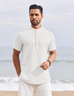 COOFANDY Men's Henley Shirt Short Sleeve Stand Collar Summer Casual Beach Hippie T-Shirts - Image 7
