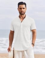 COOFANDY Men's Henley Shirt Short Sleeve Stand Collar Summer Casual Beach Hippie T-Shirts - Image 8