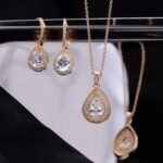 Crystal Wedding Bridal Jewelry Set Teardrop Pendant Necklace Drop Dangle Earrings Set for Bride Bridesmaids Mother of Bride Prom Party Formal Jewelry Set for Women - Image 5