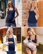 Ekouaer 4 Pack Maternity Tank Tops Ribbed Summer Pregnancy Shirts Ruch Side Tops Casual Square Neck Postpartum Clothes S-2XL - Image 3