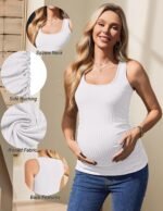 Ekouaer 4 Pack Maternity Tank Tops Ribbed Summer Pregnancy Shirts Ruch Side Tops Casual Square Neck Postpartum Clothes S-2XL - Image 4
