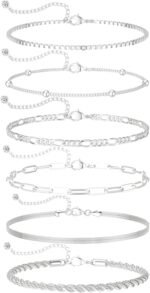 DEARMAY Dainty Silver Plated Bracelets for Women Trendy, Silver Jewelry Set for Women Bracelets for Women Paperclip Box Herringbone Figaro Rope Chain Bracelet Fashion Pack Gifts for Women - Image 5