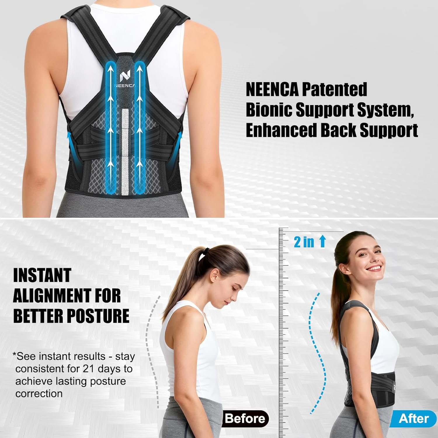 NEENCA Medical Posture Corrector Back Brace for Women & Men, Fully Adjustable Back Support, Shoulder Straightener for Upper and Lower Back Pain Relief - Scoliosis, Hunchback, Thoracic, Spine Corrector - Image 3