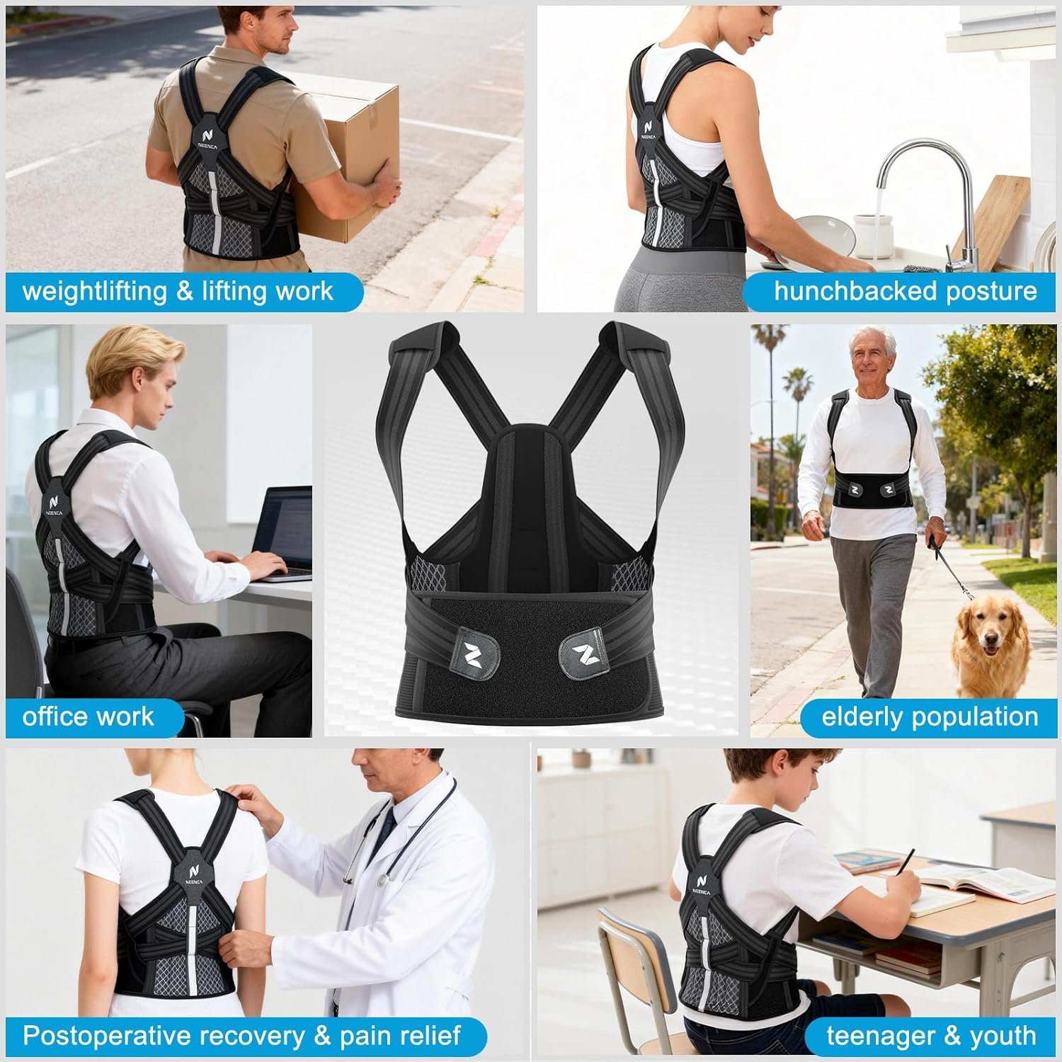 NEENCA Medical Posture Corrector Back Brace for Women & Men, Fully Adjustable Back Support, Shoulder Straightener for Upper and Lower Back Pain Relief - Scoliosis, Hunchback, Thoracic, Spine Corrector - Image 9