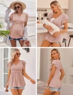 Ekouaer Maternity Shirts 3 Packs Flying Short Sleeve Nursing Tops Pregnancy Clothes - Image 3