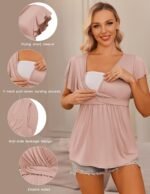 Ekouaer Maternity Shirts 3 Packs Flying Short Sleeve Nursing Tops Pregnancy Clothes - Image 4