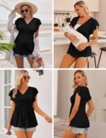 Ekouaer Maternity Shirts 3 Packs Flying Short Sleeve Nursing Tops Pregnancy Clothes - Image 5
