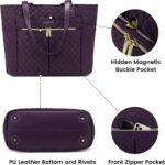 LOVEVOOK Laptop Bag for Women, Stylish Diamond Quilted Work Tote with Clutch Purse, 15.6-inch Purple Tote - Image 6