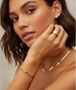 YEEZII 56 Pcs Gold Jewelry Set for Women with 5Pcs Layered Necklace, 5Pcs Layered Necklace, 12 Bracelets, 4 Hoop Earrings, 8 Stackable Rings, 10 hairpins, 12 Studs Earrings Jewerly set for Women - Image 3