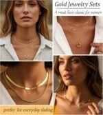 YEEZII 56 Pcs Gold Jewelry Set for Women with 5Pcs Layered Necklace, 5Pcs Layered Necklace, 12 Bracelets, 4 Hoop Earrings, 8 Stackable Rings, 10 hairpins, 12 Studs Earrings Jewerly set for Women - Image 4