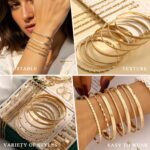 YEEZII 56 Pcs Gold Jewelry Set for Women with 5Pcs Layered Necklace, 5Pcs Layered Necklace, 12 Bracelets, 4 Hoop Earrings, 8 Stackable Rings, 10 hairpins, 12 Studs Earrings Jewerly set for Women - Image 5
