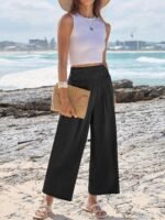 ANRABESS Womens Pants Wide Leg High Waisted Palazzo Pants Summer Flowy Beach Lounge Casual Trousers with Pockets - Image 4