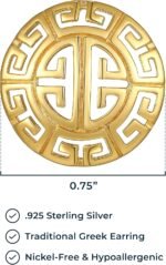 MORGAN & PAIGE .925 Sterling Silver 18K Gold Plated Greek Key Mythology Stud Earrings for Women - Laser Cut Round Greek Pattern Lightweight Jewelry, Hypoallergenic Sterling Silver Earrings - Image 4