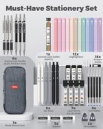 Four Candies 45 PCS School Supplies with Pen Case, 12 Pastel Highlighters, 6 Black Ink Gel Pens, 6 Mechanical Pencils Set for Students Stationary College Essentials (Black) - Image 3