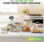 NutriChef 20-Piece Non-Stick Bakeware and Cookware Set - Utensils Including Pots and Baking Pans Made with Durable Aluminum, Tempered Glass Lids, Heat-Resistant Utensils, Easy-Clean Design (White) - Image 6