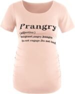 DEBELLY Maternity Shirts Short Sleeve Tops Black Shirts Footprints Pregnancy Ruched Sides Casual Shirt - Image 3