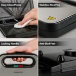 OVENTE Electric Sandwich Maker with Non-Stick Plates, Indicator Lights, Cool Touch Handle, Easy to Clean and Store, Perfect for Cooking Breakfast, Grilled Cheese, Tuna Melts and Snacks, Black GPS401B - Image 4