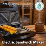 OVENTE Electric Sandwich Maker with Non-Stick Plates, Indicator Lights, Cool Touch Handle, Easy to Clean and Store, Perfect for Cooking Breakfast, Grilled Cheese, Tuna Melts and Snacks, Black GPS401B - Image 5