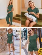 Ekouaer Maternity Nursing Pajamas Set 3 Piece Postpartum Lounge Breastfeeding Pjs Pregnancy Shorts & Pants S-XXL - Image 3