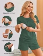 Ekouaer Maternity Nursing Pajamas Set 3 Piece Postpartum Lounge Breastfeeding Pjs Pregnancy Shorts & Pants S-XXL - Image 4