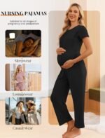 Ekouaer Maternity Nursing Pajamas Set 3 Piece Postpartum Lounge Breastfeeding Pjs Pregnancy Shorts & Pants S-XXL - Image 6