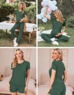 Ekouaer Maternity Nursing Pajamas Set 3 Piece Postpartum Lounge Breastfeeding Pjs Pregnancy Shorts & Pants S-XXL - Image 7