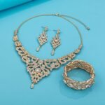 Silver Gold Plated Wedding Jewelry Sets Bridal Necklace Rhinestone Earrings Bracelets - Image 6