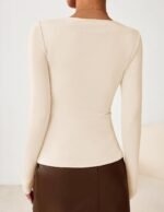 ZESICA Women's Long Sleeve Asymmetrical Neck Ruched Slim Fit Shirts 2026 Spring Fashion Outfits Going Out Tops - Image 4