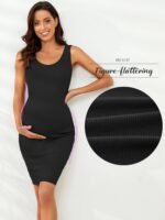 Ecavus Women's Maternity Ribbed Slim Fit Dress Sleeveless Tank Dresses Scoop Neck Pregnancy Bodycon Dress for Casual Wear - Image 6