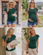 Ekouaer Women's Maternity Shirts 3 Packs Flying Short Sleeve Pregnancy Tops Side Ruched Tunic Blouse Mama Clothes S-XXL - Image 3