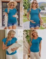 Ekouaer Women's Maternity Shirts 3 Packs Flying Short Sleeve Pregnancy Tops Side Ruched Tunic Blouse Mama Clothes S-XXL - Image 5