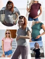 Ekouaer Women's Maternity Shirts 3 Packs Flying Short Sleeve Pregnancy Tops Side Ruched Tunic Blouse Mama Clothes S-XXL - Image 6