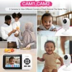 1080p Smart AI 2 Camera Video Baby Monitor,WiFi Switch,2.8" inch Display or WiFi Remote Access,Night Vision,1500ft Long Range,2-Way Talk,Sound Alert,Temperature Sensor,Lullabies Feeding Remind - Image 3
