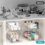 Vtopmart 4 Pack Bathroom Organizer, 2 Tier Clear Under Sink Organizers Vanity Countertop Storage Container,Cabinet Drawers Bins, Pull-Out Organization with Track for Pantry, Kitchen - Image 5