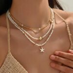 Shell Starfish Necklace for Women, 14k Gold Plated Boho Layered Beaded Charm Pendant Necklace, Dainty Adjustable Pearl Conch Summer Beach Vacation Jewelry Gifts - Image 6