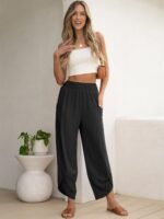 ANRABESS Womens Wide Leg Palazzo Capri Pants 2026 Summer Casual Loose High Waisted Lounge Flowy Cropped Beach Work Trousers - Image 3