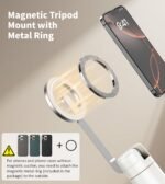 TONEOF 68" Magnetic Selfie Stick Tripod with Aluminum Strong Magnetic Holder for Magsafe, 360° Rotatable Travel Phone Tripod Stand with Metal Ring & Rechargeable Remote for iPhone/Android(Beige Gray) - Image 3