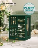 SONGMICS Jewelry Box 360° Rotating, Jewelry Storage Case with 5 Drawers, Jewelry Organizer, Glass Window, Spacious, Vertical Jewelry Storage, Open Design, Great Gift, Forest Green UJBC170C01 - Image 3