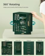 SONGMICS Jewelry Box 360° Rotating, Jewelry Storage Case with 5 Drawers, Jewelry Organizer, Glass Window, Spacious, Vertical Jewelry Storage, Open Design, Great Gift, Forest Green UJBC170C01 - Image 4
