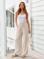 LILLUSORY Women's Linen Summer Palazzo Pants Flowy Wide Leg Beach Pants with Pockets - Image 3