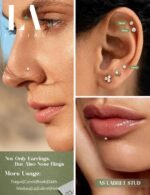 16G 18G Flat Back Stud Earrings for Women - Hypoallergenic Surgical Steel Internal Thread Stud Piercing Jewelry for Tragus Helix Cartilage Conch Nose 14K Gold Plated Lip Labret Medusa Piercing Silver - Image 4